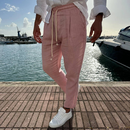 Pantalone in lino rosa