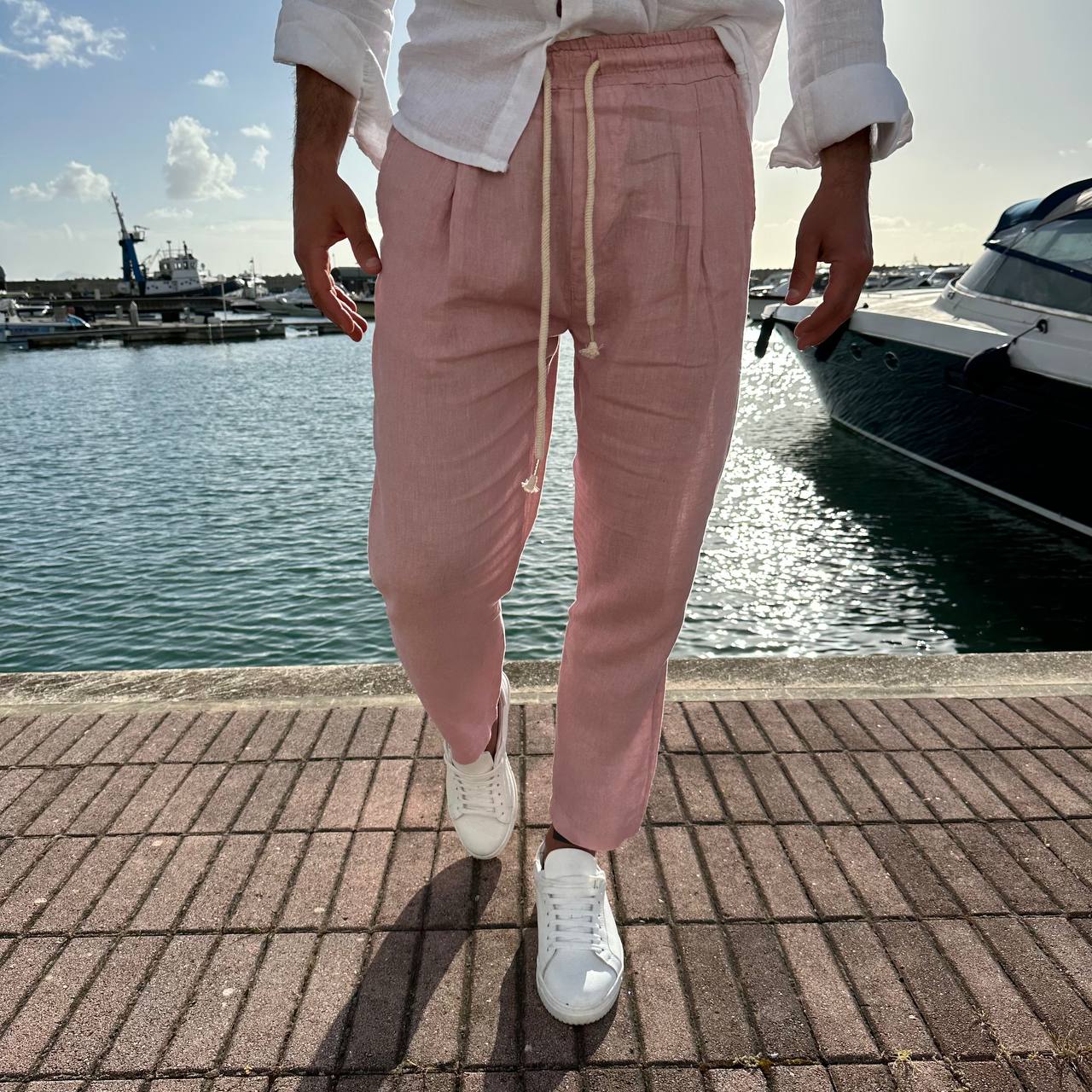 Pantalone in lino rosa