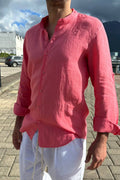 Camicia in lino collo coreano fragola
