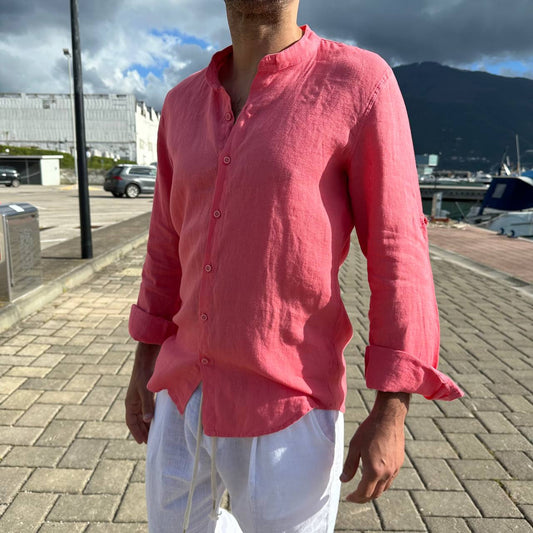 Camicia in lino collo coreano fragola