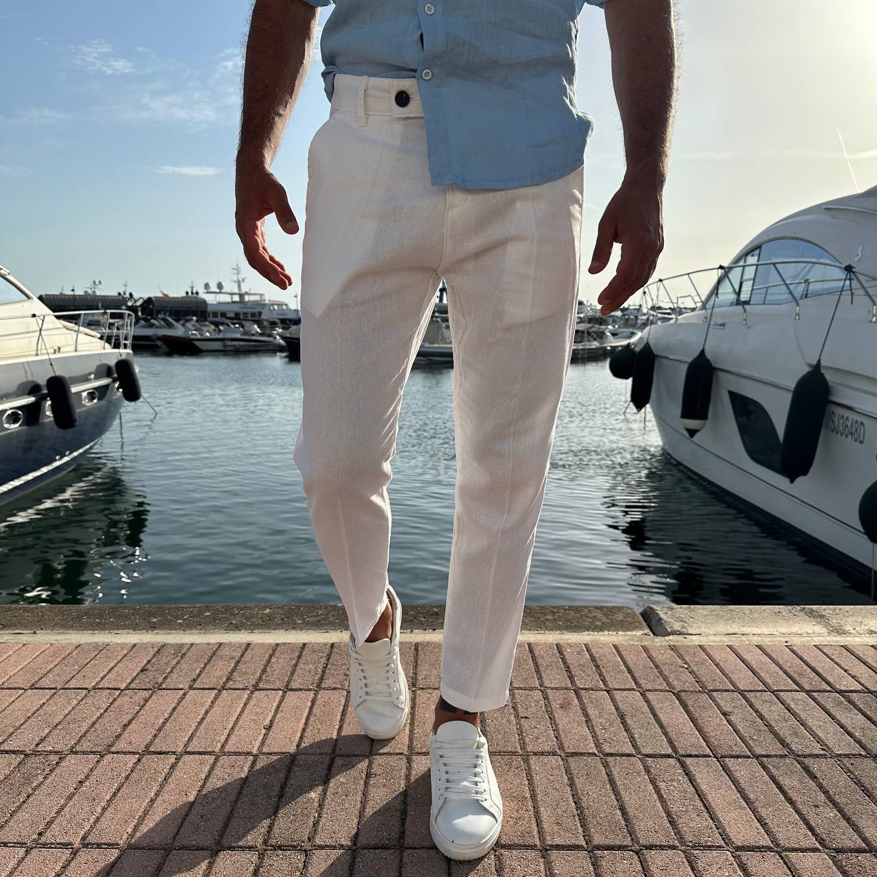 Pantalone Capri In Misto Lino bianco