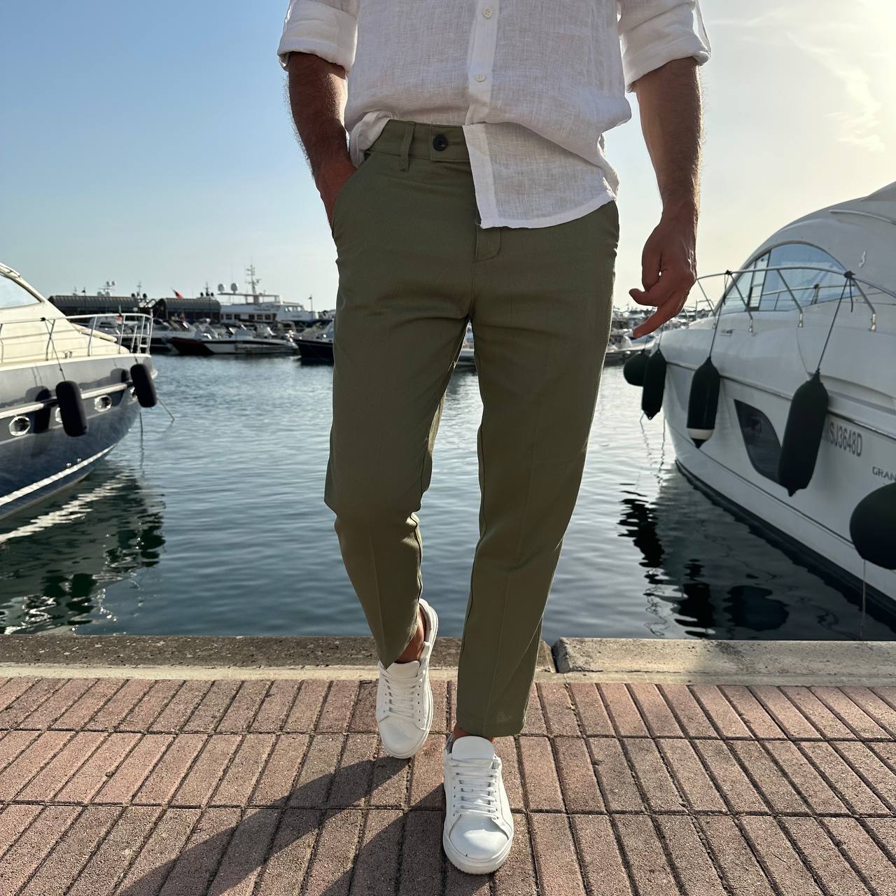 Pantalone Capri In Misto Lino verde