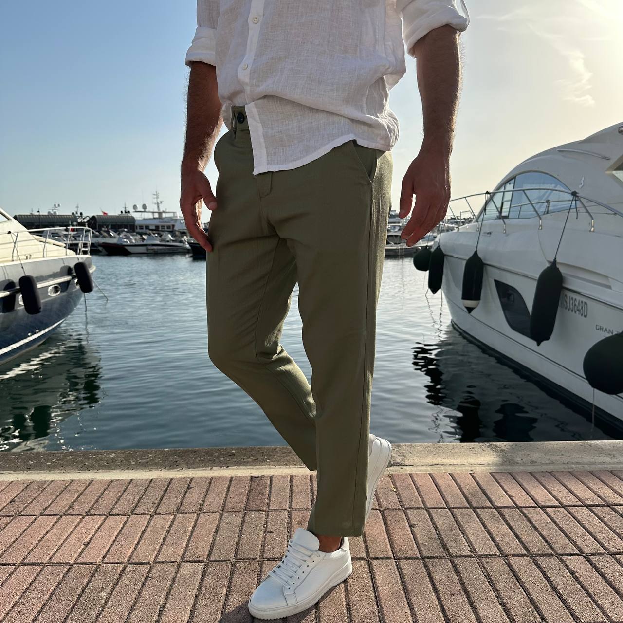 Pantalone Capri In Misto Lino verde