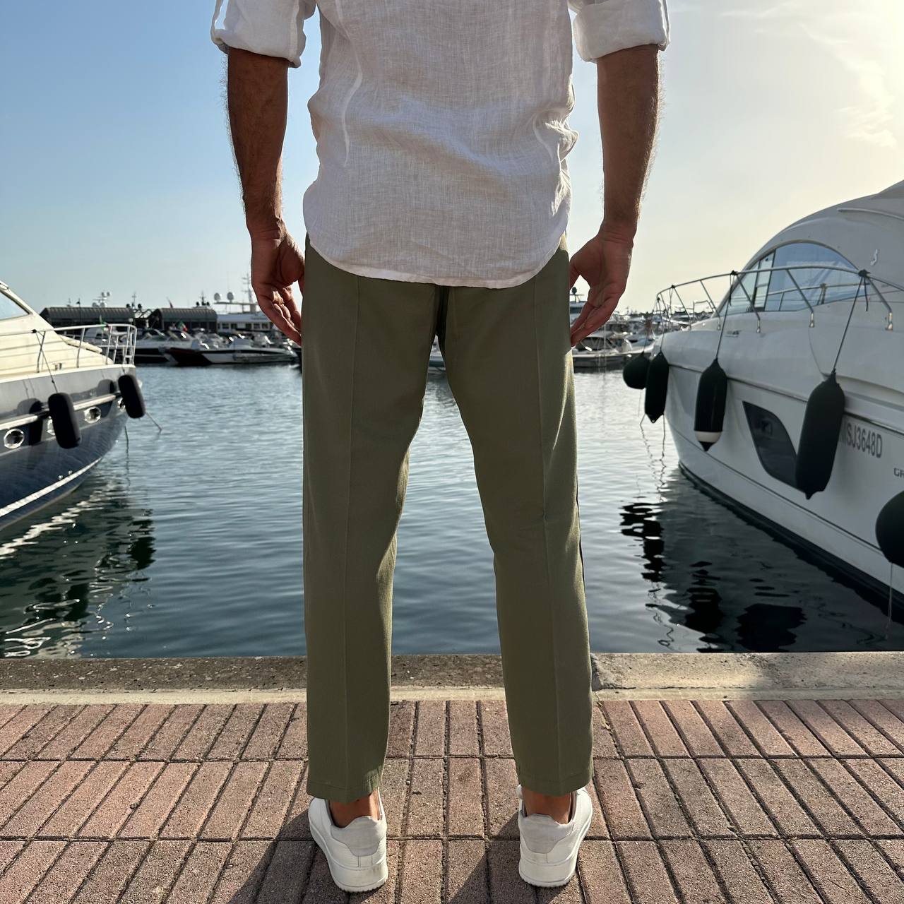 Pantalone Capri In Misto Lino verde