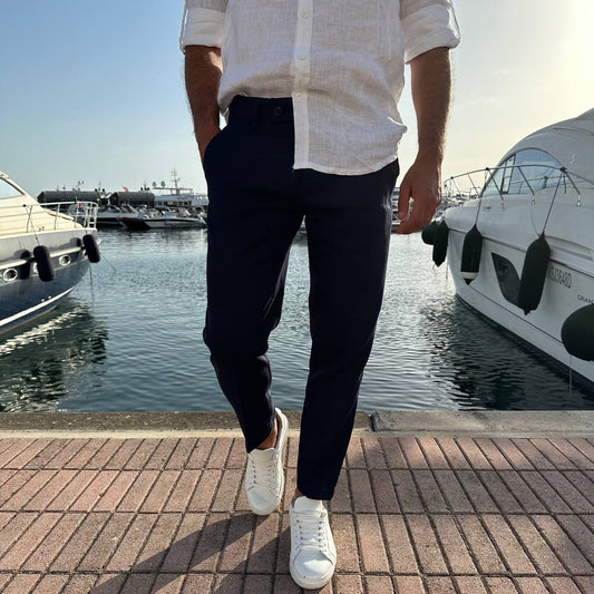 Pantalone Capri In Misto Lino blu