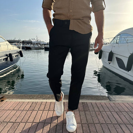 Pantalone Capri In Misto Lino nero