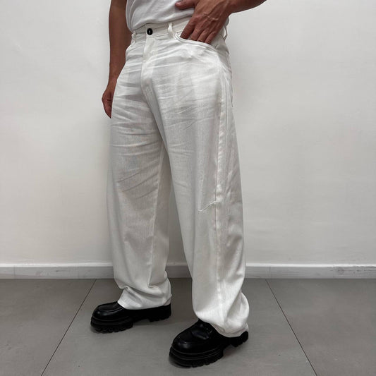 Pantalone Casual In Lino Bianco