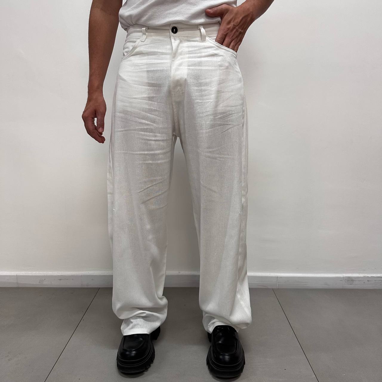 Pantalone Casual In Lino Bianco