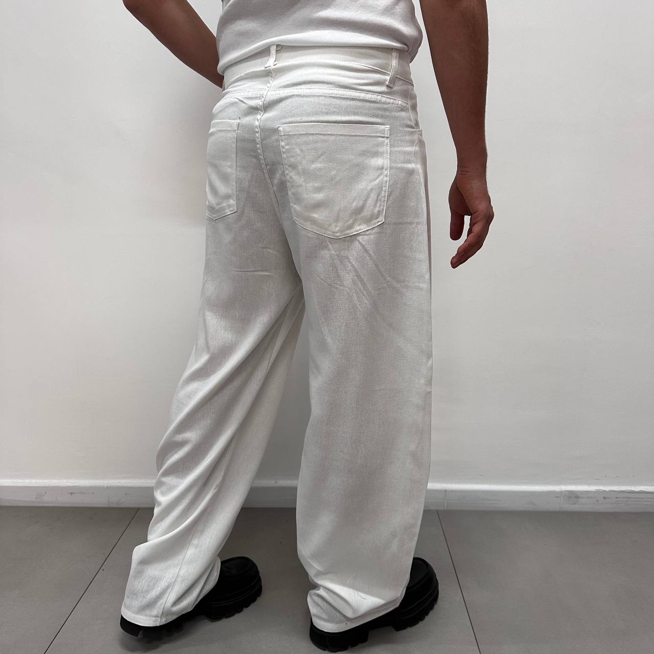 Pantalone Casual In Lino Bianco