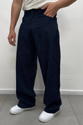 Pantalone Casual In Lino Blu