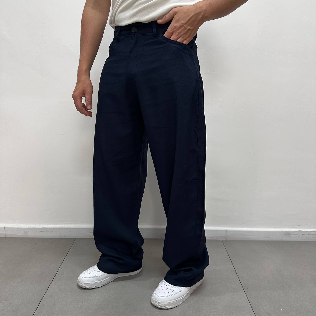 Pantalone Casual In Lino Blu