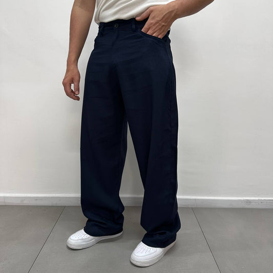 Pantalone Casual In Lino Blu
