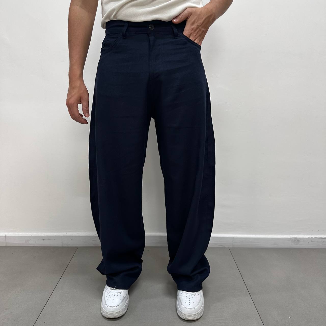 Pantalone Casual In Lino Blu