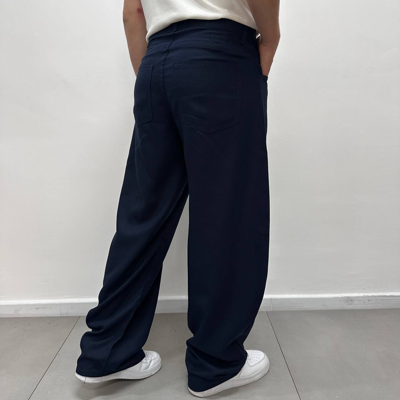 Pantalone Casual In Lino Blu