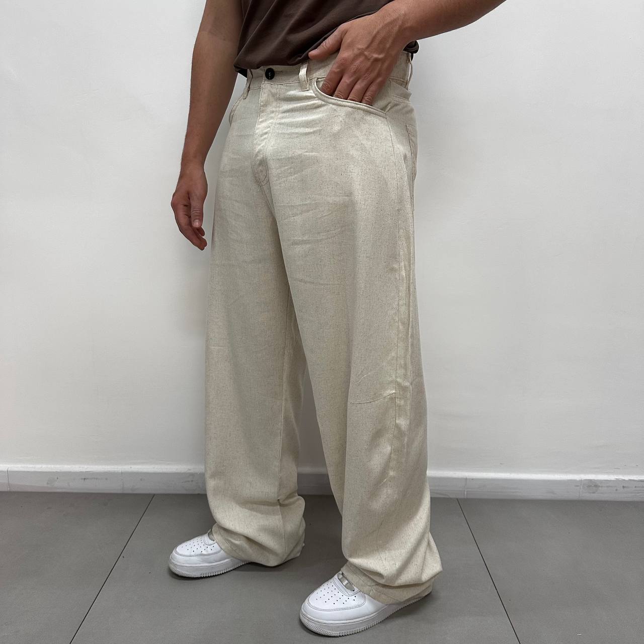 Pantalone Casual In Lino Beige