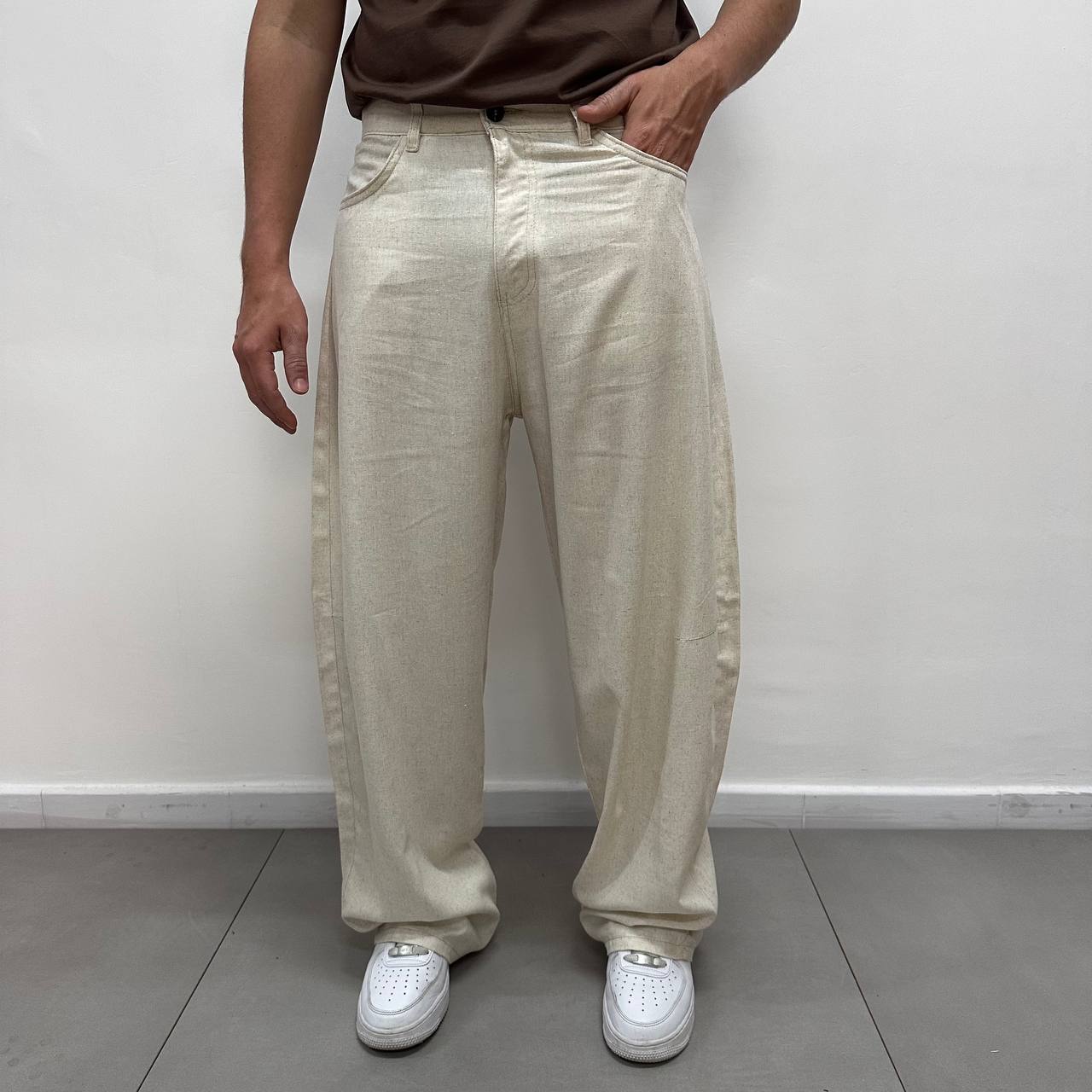 Pantalone Casual In Lino Beige