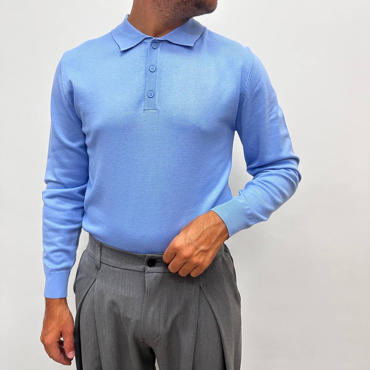 Polo in caldo cotone celeste
