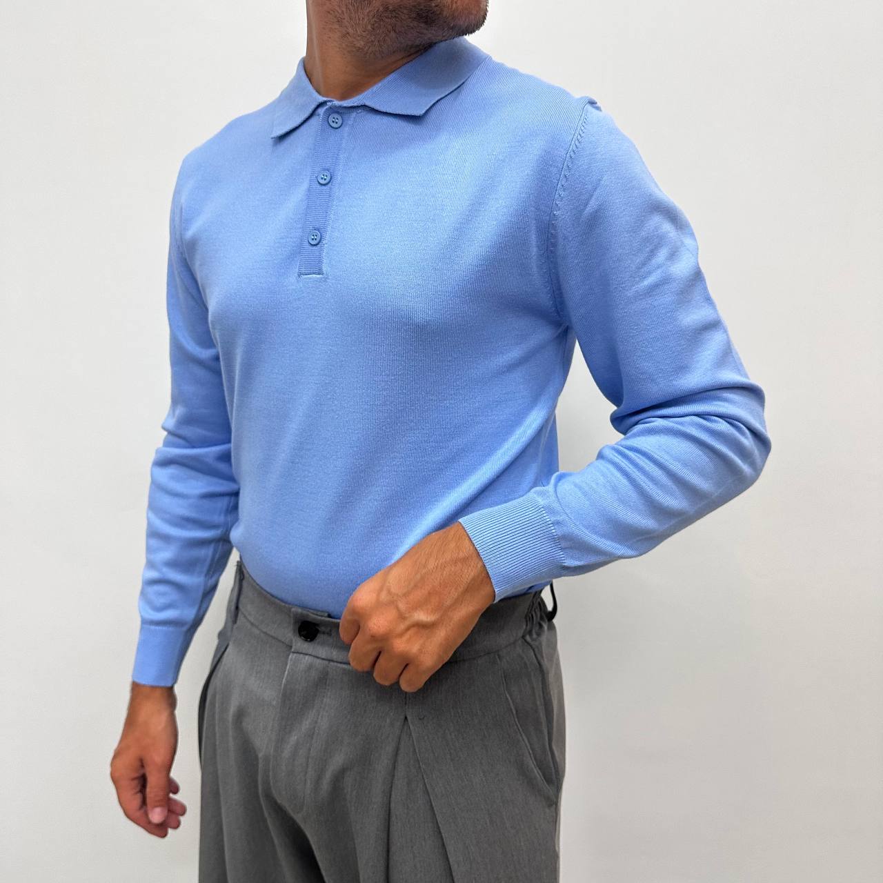 Polo in caldo cotone celeste