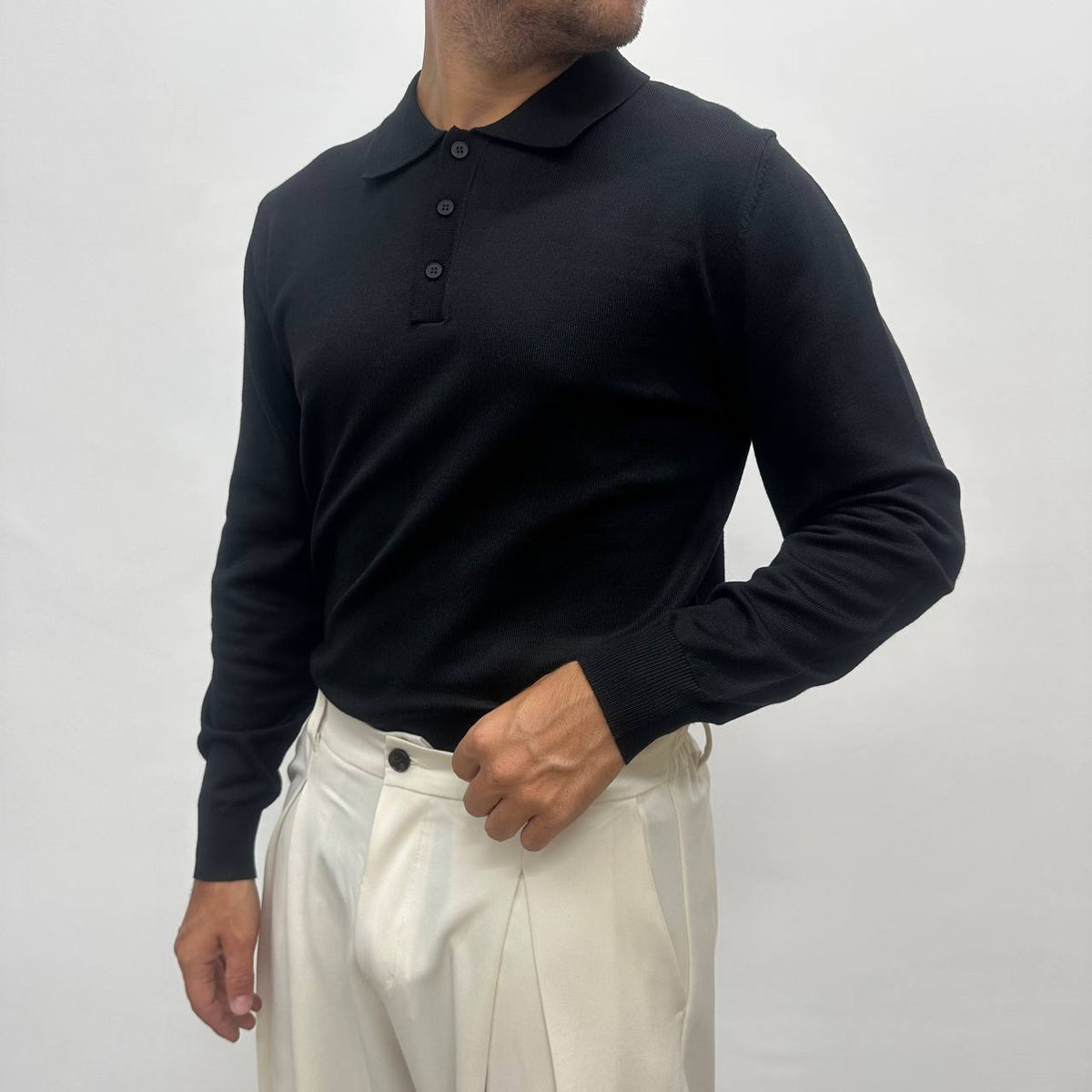 Polo in caldo cotone nera