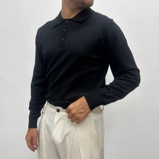 Polo in caldo cotone nera