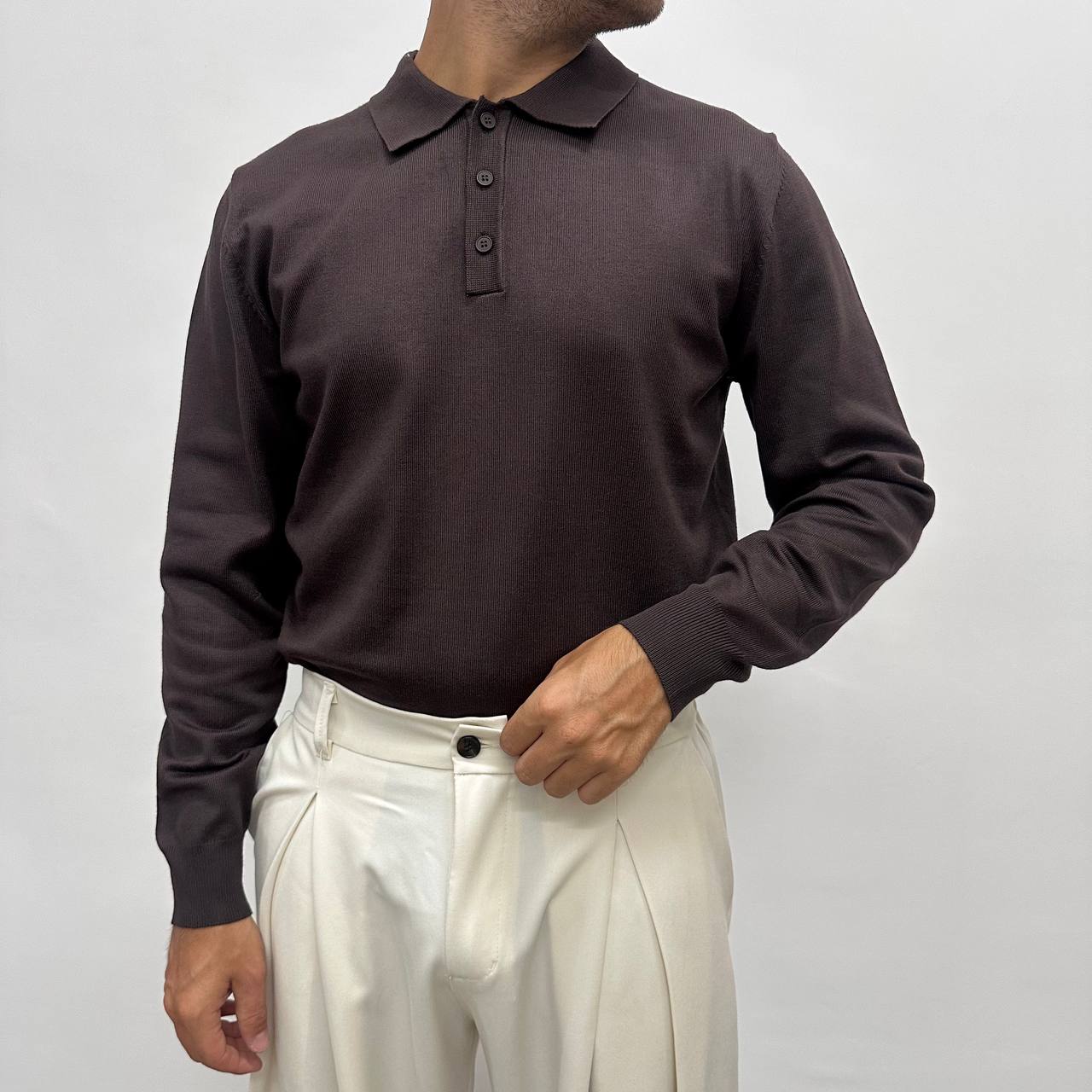 Polo in caldo cotone marrone