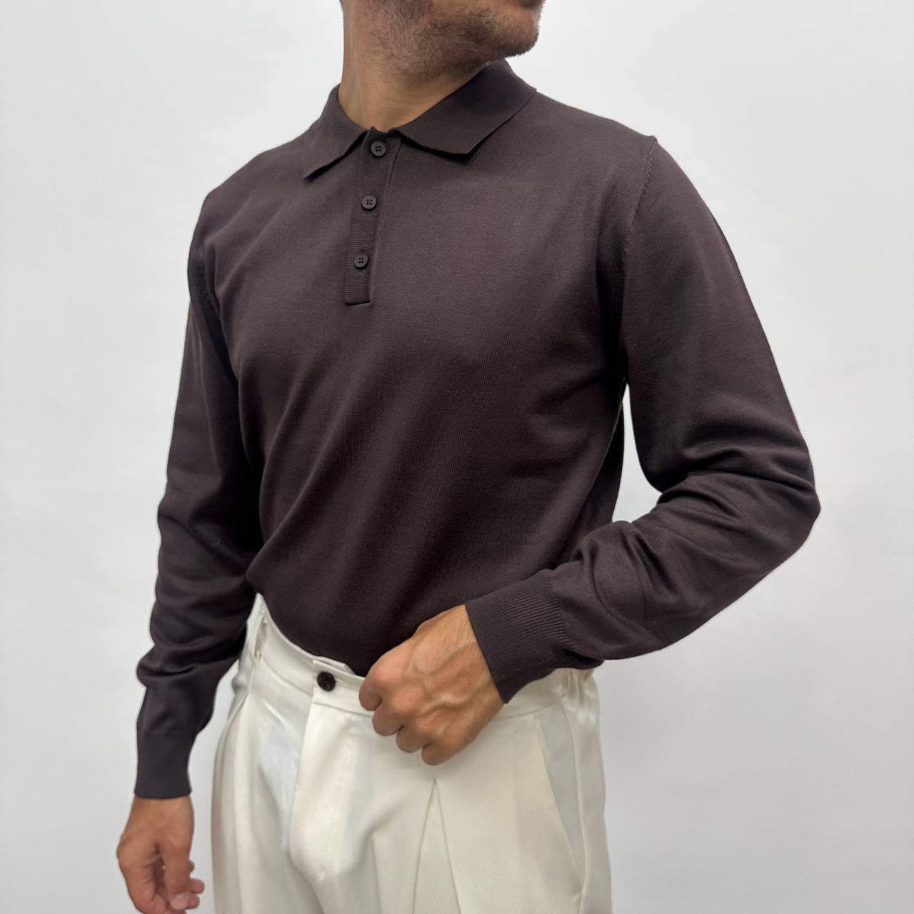 Polo in caldo cotone marrone