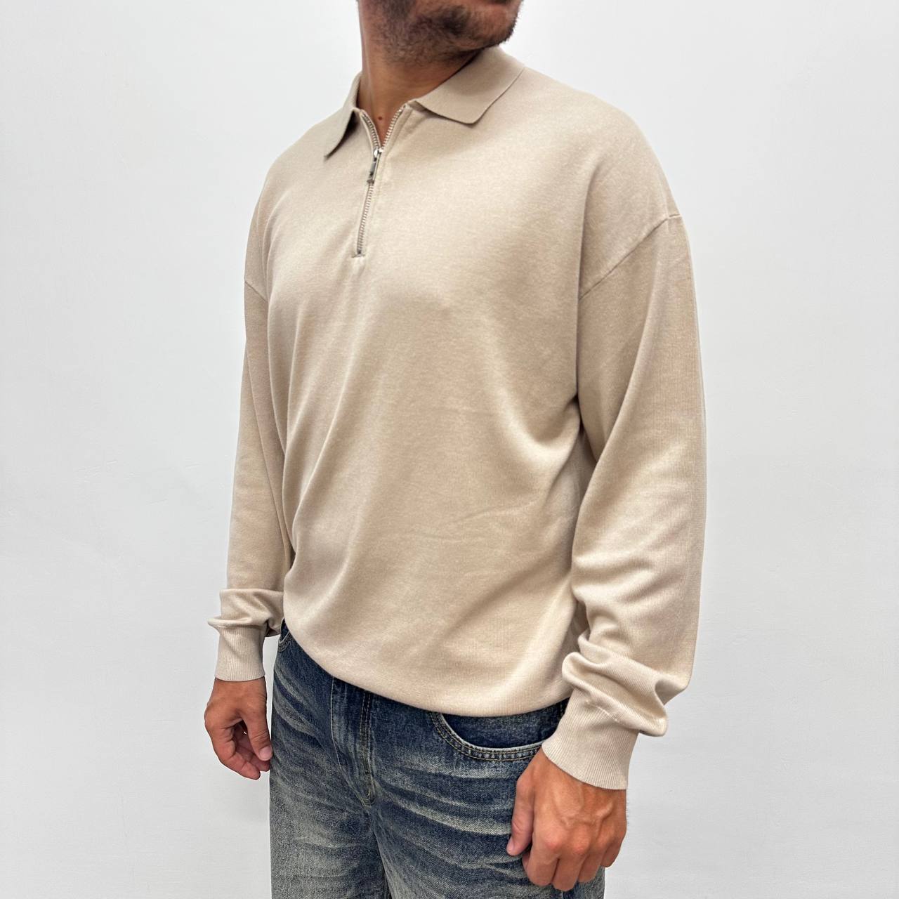 Polo over con zip Beige