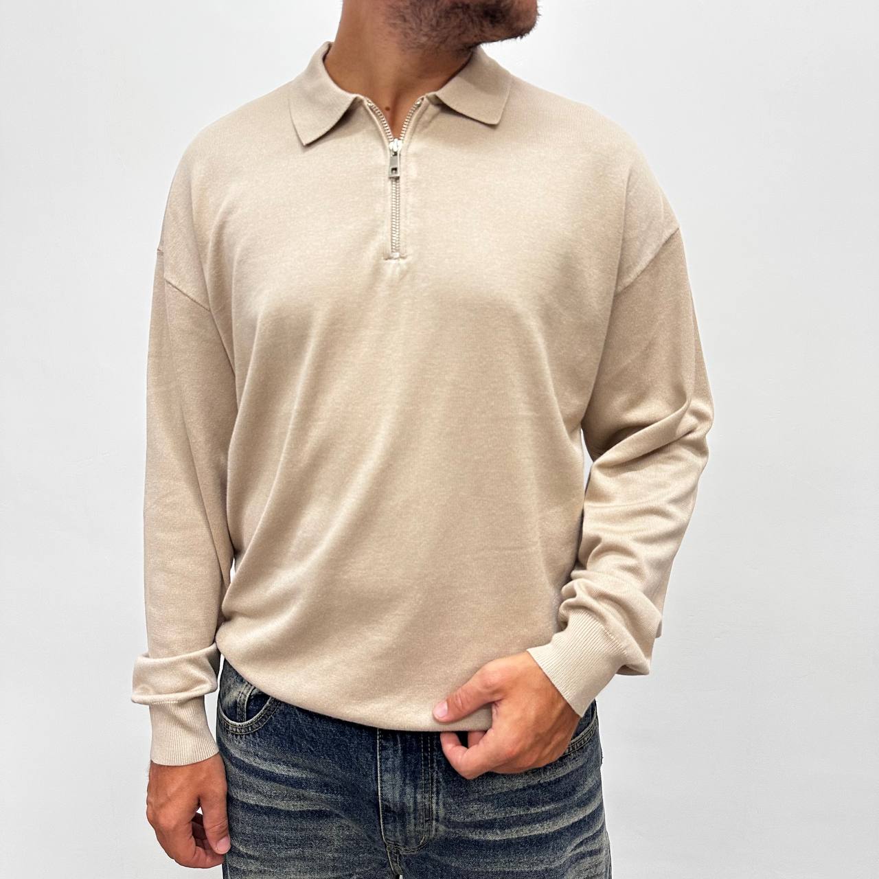 Polo over con zip Beige