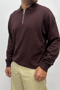 Polo over con zip marrone