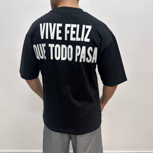 T-shirt feliz nera