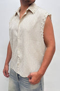 Camicia con perle smanicata beige