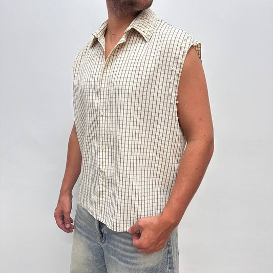 Camicia con perle smanicata beige