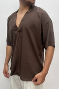 Camicia Scollo V Marrone