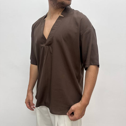 Camicia Scollo V Marrone