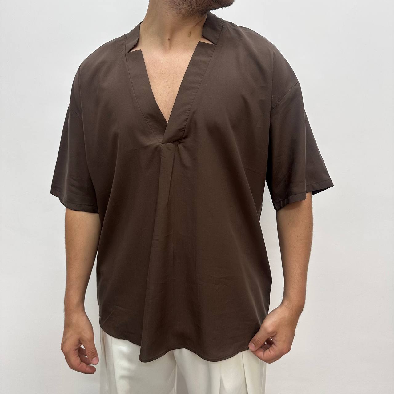 Camicia Scollo V Marrone