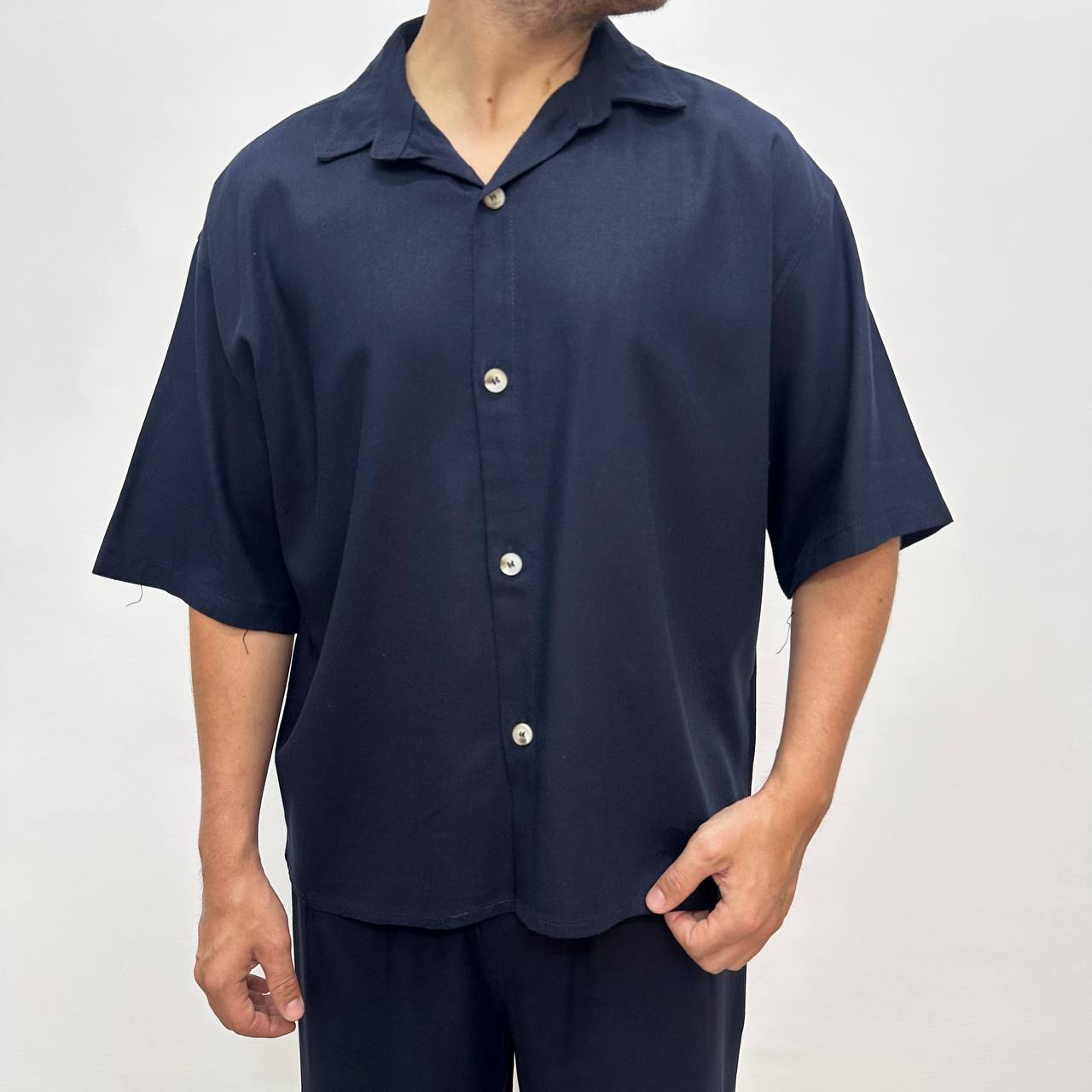 Coordinato In Lino Blu Navy