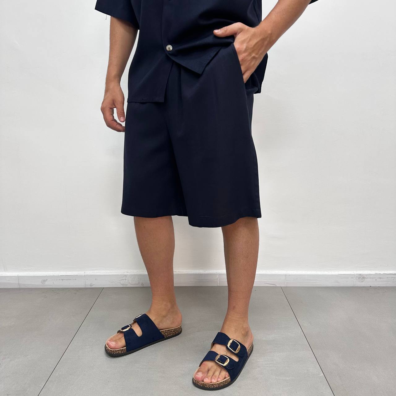 Coordinato In Lino Blu Navy