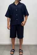 Coordinato In Lino Blu Navy