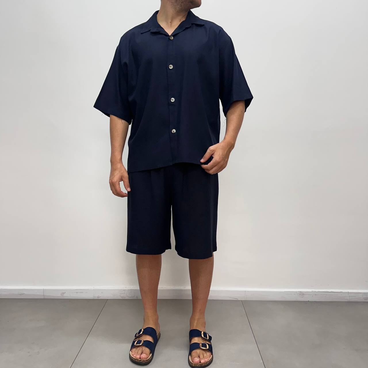 Coordinato In Lino Blu Navy