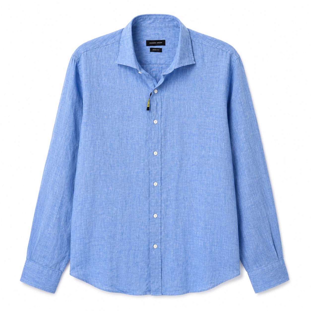 Camicia In Lino Collo Francese Over Celeste