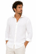 Camicia In Lino Collo Francese Over Bianca