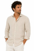 Camicia In Lino Collo Francese Over Beige
