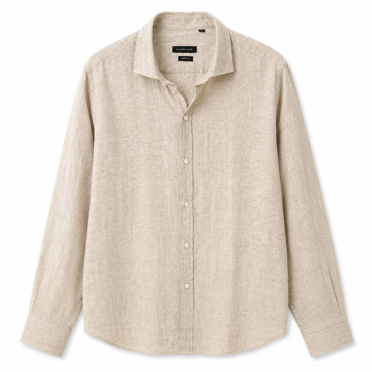 Camicia In Lino Collo Francese Over Beige