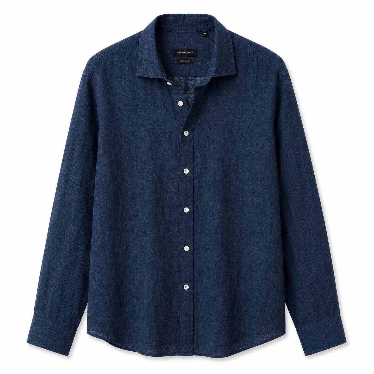 Camicia In Lino Collo Francese Over Blu