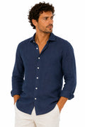 Camicia In Lino Collo Francese Over Blu