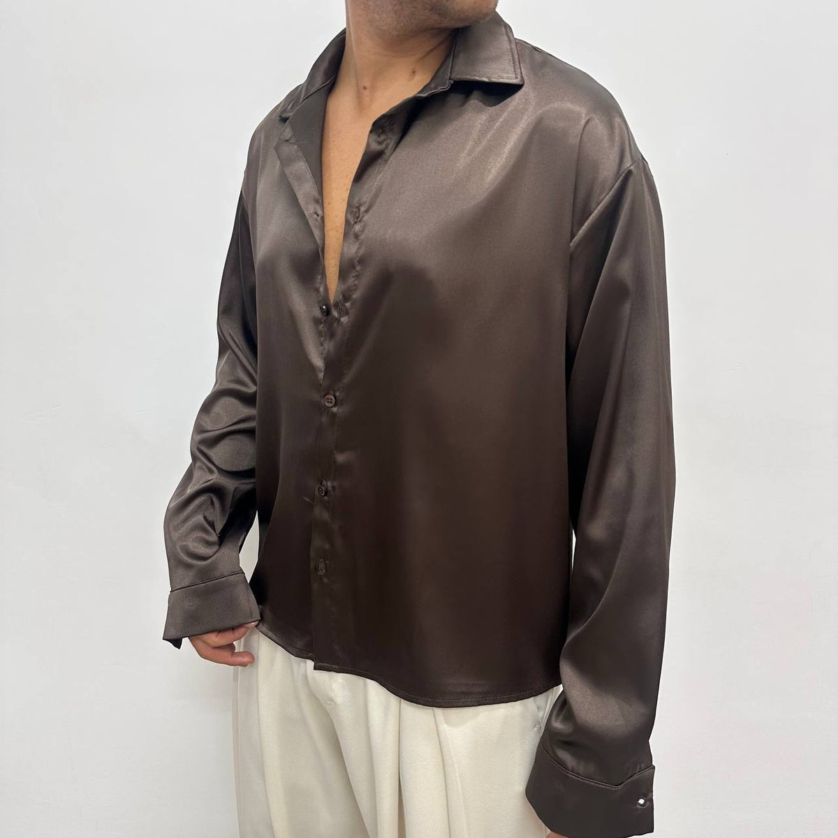 CAMICIA SATIN MARRONE