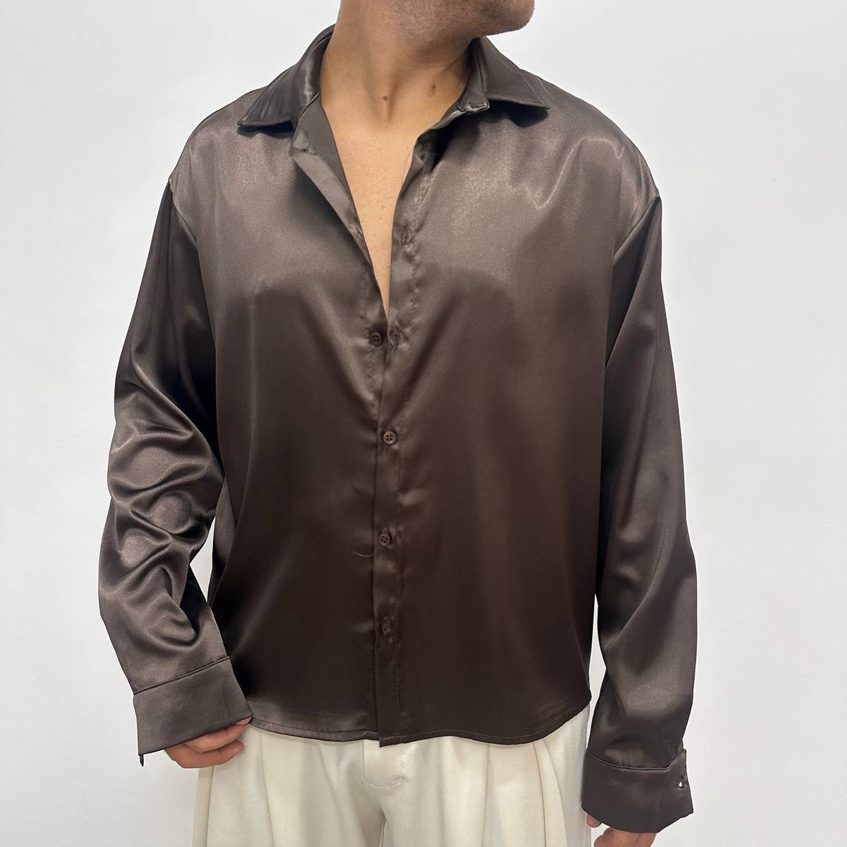 CAMICIA SATIN MARRONE