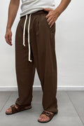 Pantalone elastico in lino marrone
