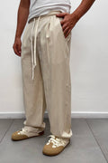 Pantalone elastico in lino beige