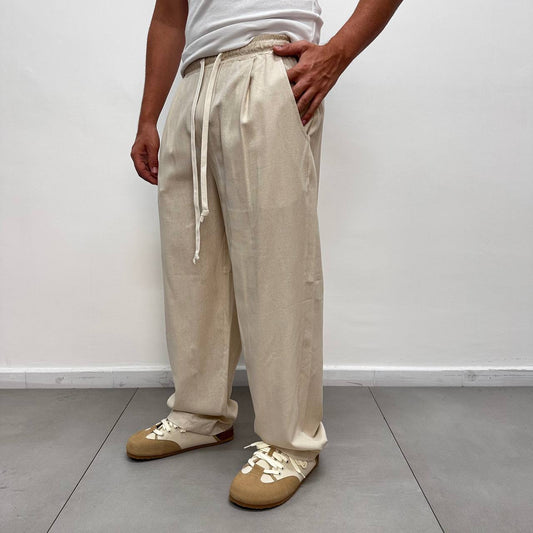 Pantalone elastico in lino beige